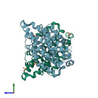 PDB entry 6tqv coloured by chain, side view.