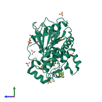 PDB entry 6tr5 coloured by chain, side view.