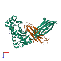 PDB entry 6trn coloured by chain, top view.