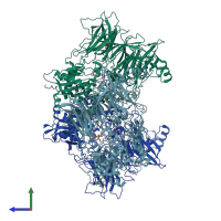 PDB entry 6trx coloured by chain, side view.
