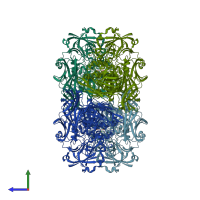 PDB entry 6tsh coloured by chain, side view.