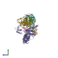 PDB entry 6ttu coloured by chain, side view.