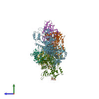 PDB entry 6tu7 coloured by chain, side view.