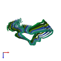 PDB entry 6tub coloured by chain, ensemble of 10 models, top view.