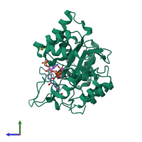 PDB entry 6tuf coloured by chain, side view.