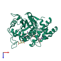 PDB entry 6tuf coloured by chain, top view.