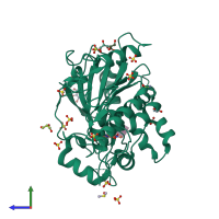 PDB entry 6tv4 coloured by chain, side view.