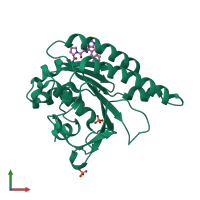 PDB entry 6tw3 coloured by chain, front view.