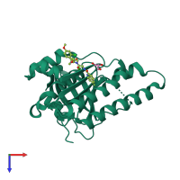 PDB entry 6tw9 coloured by chain, top view.