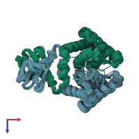 PDB entry 6twr coloured by chain, ensemble of 20 models, top view.