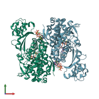 PDB entry 6tx0 coloured by chain, front view.