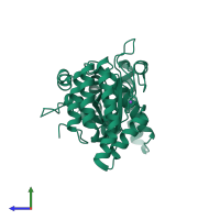 PDB entry 6tx2 coloured by chain, side view.
