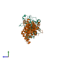 PDB entry 6tx3 coloured by chain, side view.