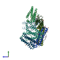 PDB entry 6txi coloured by chain, side view.