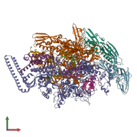 PDB entry 6tyf coloured by chain, front view.