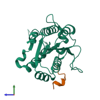 PDB entry 6tyv coloured by chain, side view.