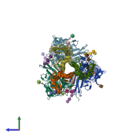 PDB entry 6tzb coloured by chain, side view.