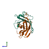 PDB entry 6u07 coloured by chain, side view.