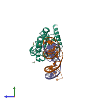 PDB entry 6u16 coloured by chain, side view.