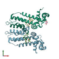 PDB entry 6u18 coloured by chain, front view.