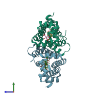 PDB entry 6u18 coloured by chain, side view.