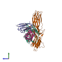 PDB entry 6u1n coloured by chain, side view.