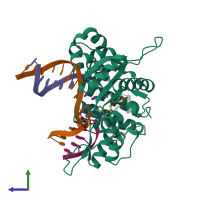 PDB entry 6u2o coloured by chain, side view.