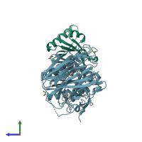 PDB entry 6u2p coloured by chain, side view.