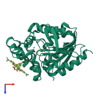 PDB entry 6u32 coloured by chain, top view.