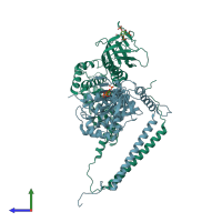 PDB entry 6u3e coloured by chain, side view.