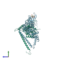 PDB entry 6u3g coloured by chain, side view.