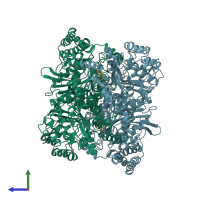 PDB entry 6u3j coloured by chain, side view.