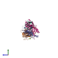 PDB entry 6u3n coloured by chain, side view.