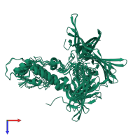PDB entry 6u3r coloured by chain, ensemble of 10 models, top view.