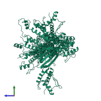 PDB entry 6u3s coloured by chain, ensemble of 10 models, side view.