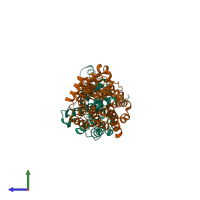PDB entry 6u3w coloured by chain, side view.