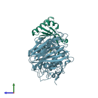 PDB entry 6u3x coloured by chain, side view.