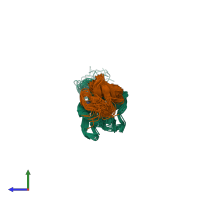 PDB entry 6u4n coloured by chain, ensemble of 20 models, side view.