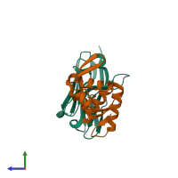 PDB entry 6u55 coloured by chain, side view.
