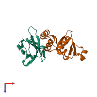 PDB entry 6u55 coloured by chain, top view.