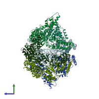 PDB entry 6u5z coloured by chain, side view.