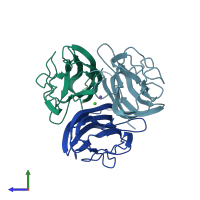 PDB entry 6u66 coloured by chain, side view.