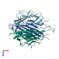 PDB entry 6u66 coloured by chain, top view.