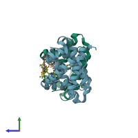 PDB entry 6u67 coloured by chain, side view.