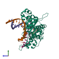 PDB entry 6u6b coloured by chain, side view.