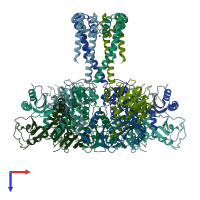 PDB entry 6u6d coloured by chain, top view.