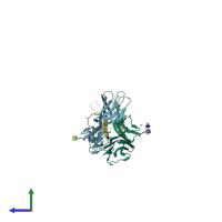 PDB entry 6u6t coloured by chain, side view.