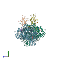 PDB entry 6u7e coloured by chain, side view.