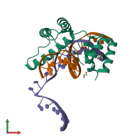 PDB entry 6u81 coloured by chain, front view.