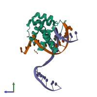 PDB entry 6u81 coloured by chain, side view.